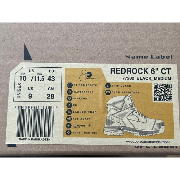 ACE BOOTS UNISEX Redrock 6 Inch Composite Toe BLACK NIB SIZE M10 W11.5 - Picture 2 of 2